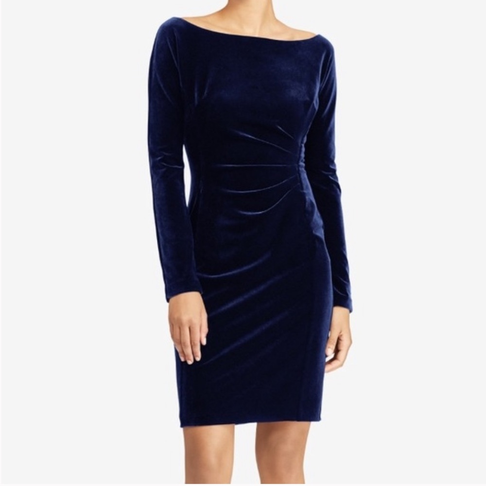 Ralph Lauren Blue Velvet Midi Dress - size…